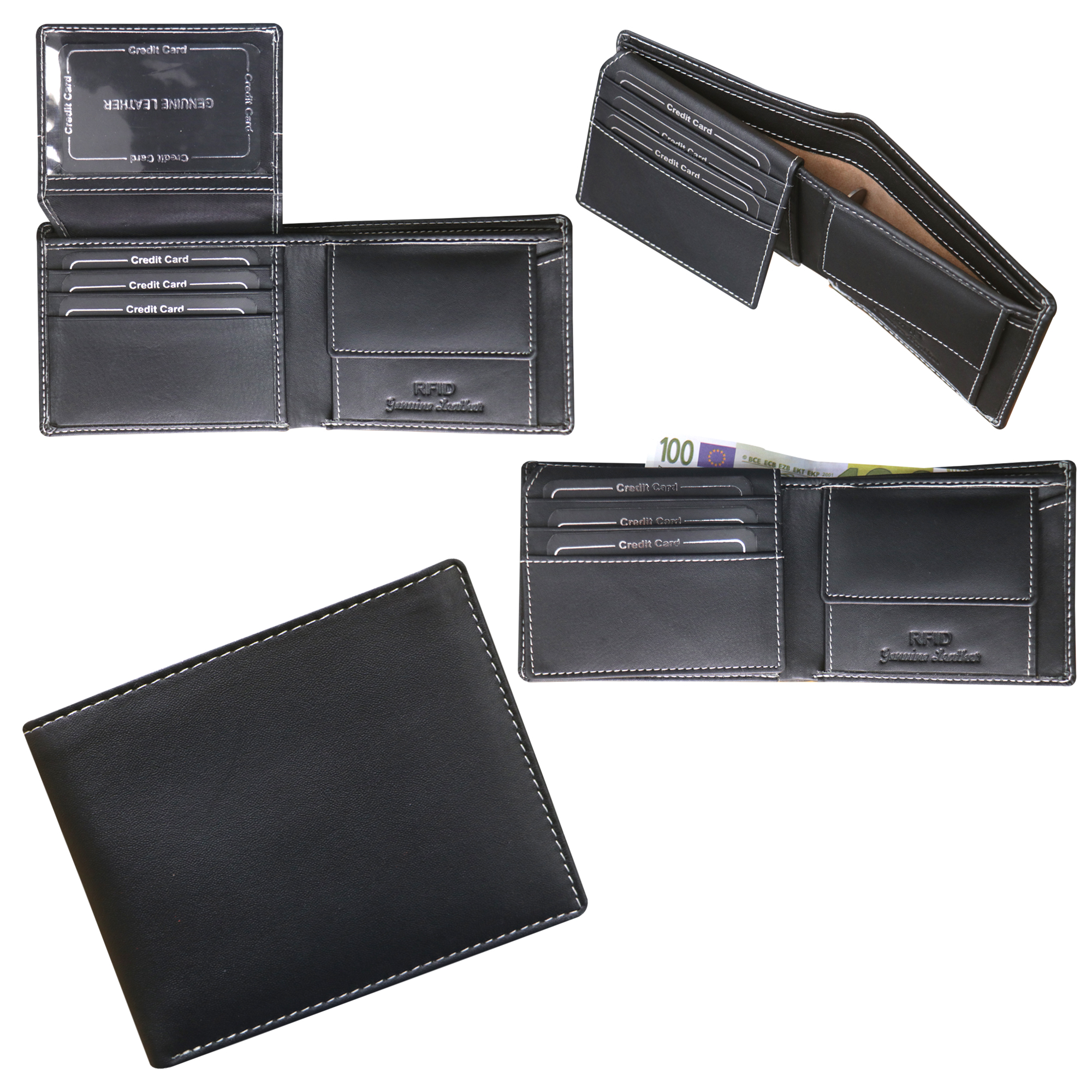 Black Snap Button Leather Wallet